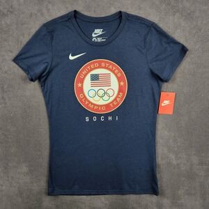 Team USA Olympic Sochi T Shirt‎ Nike Womens Medium Navy Blue Slim Fit 586688 451